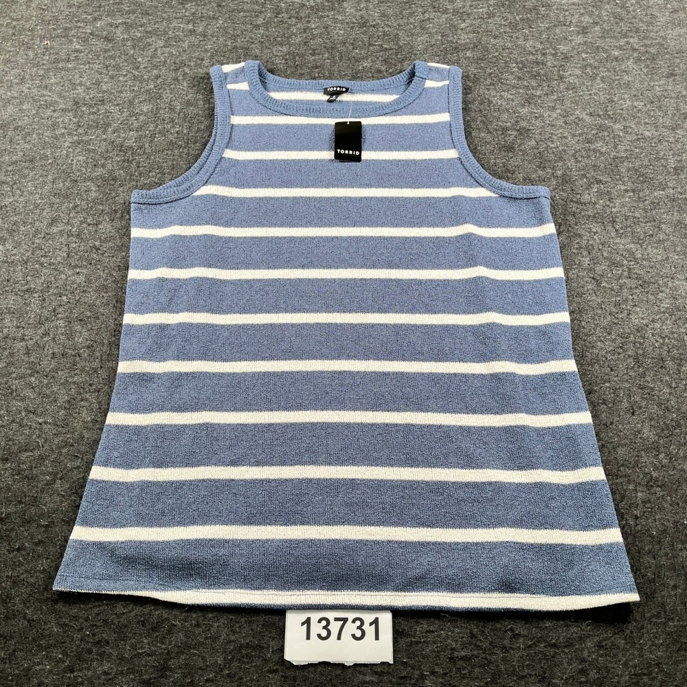 Torrid Tunic Tank Womens 0 Blue NWT Hacci Crew Neck Striped Sleeveless Top